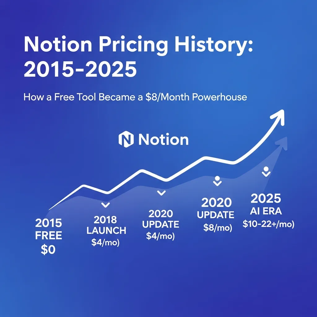 Notion Pricing History: How a Free Tool Became a $10/Month SaaS (2015-2025)