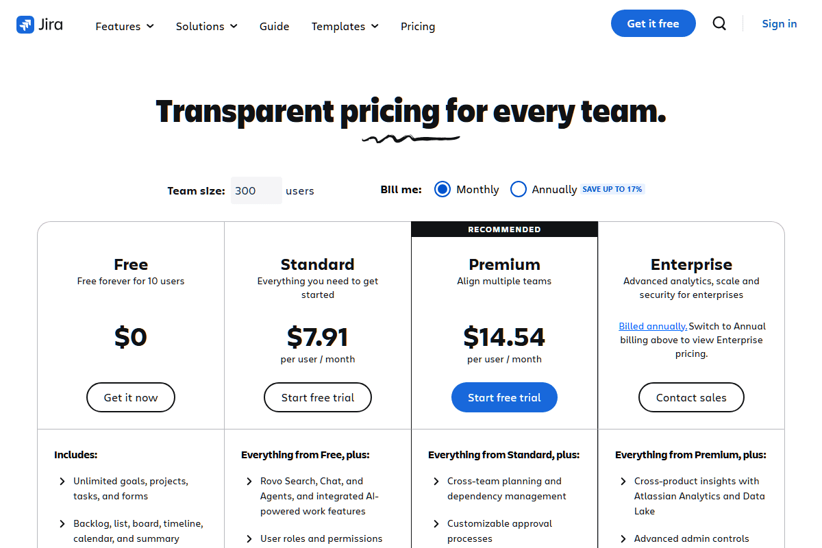 Jira Pricing Page December 2025