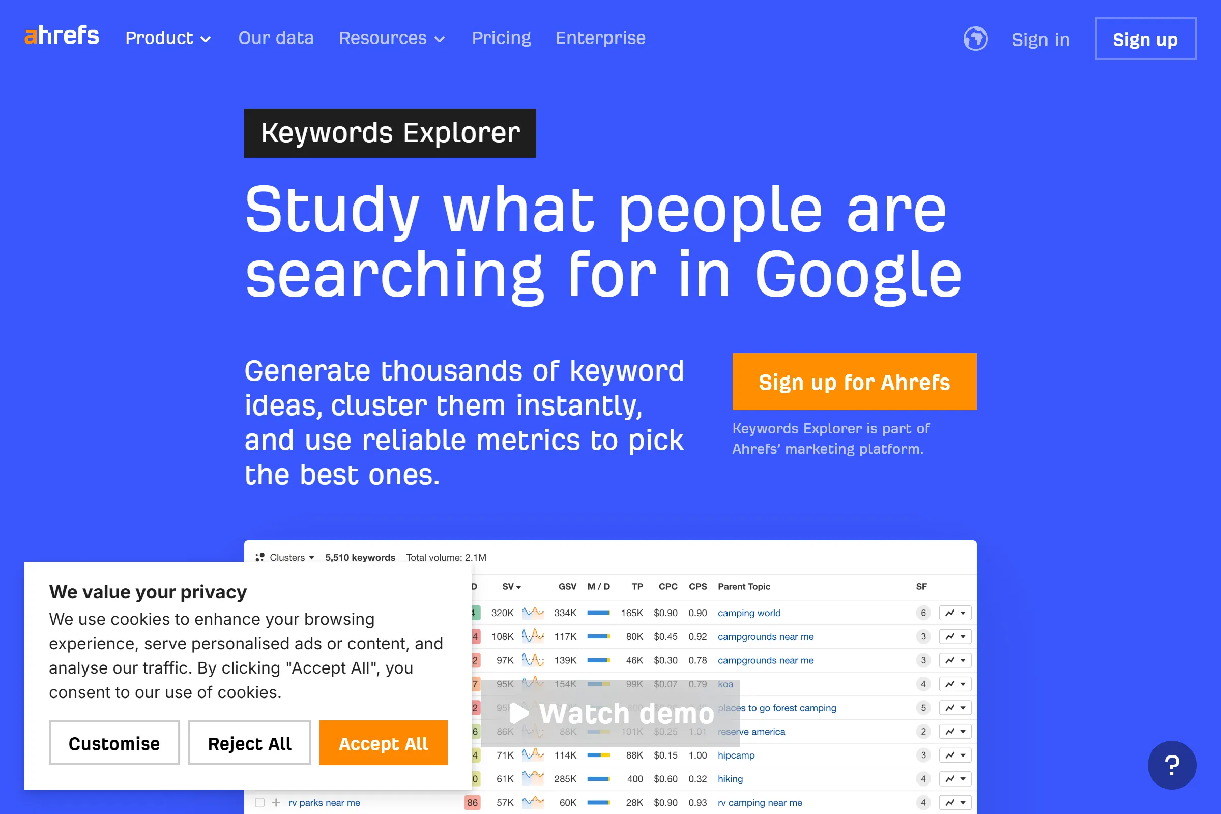 Ahrefs Keywords Explorer interface