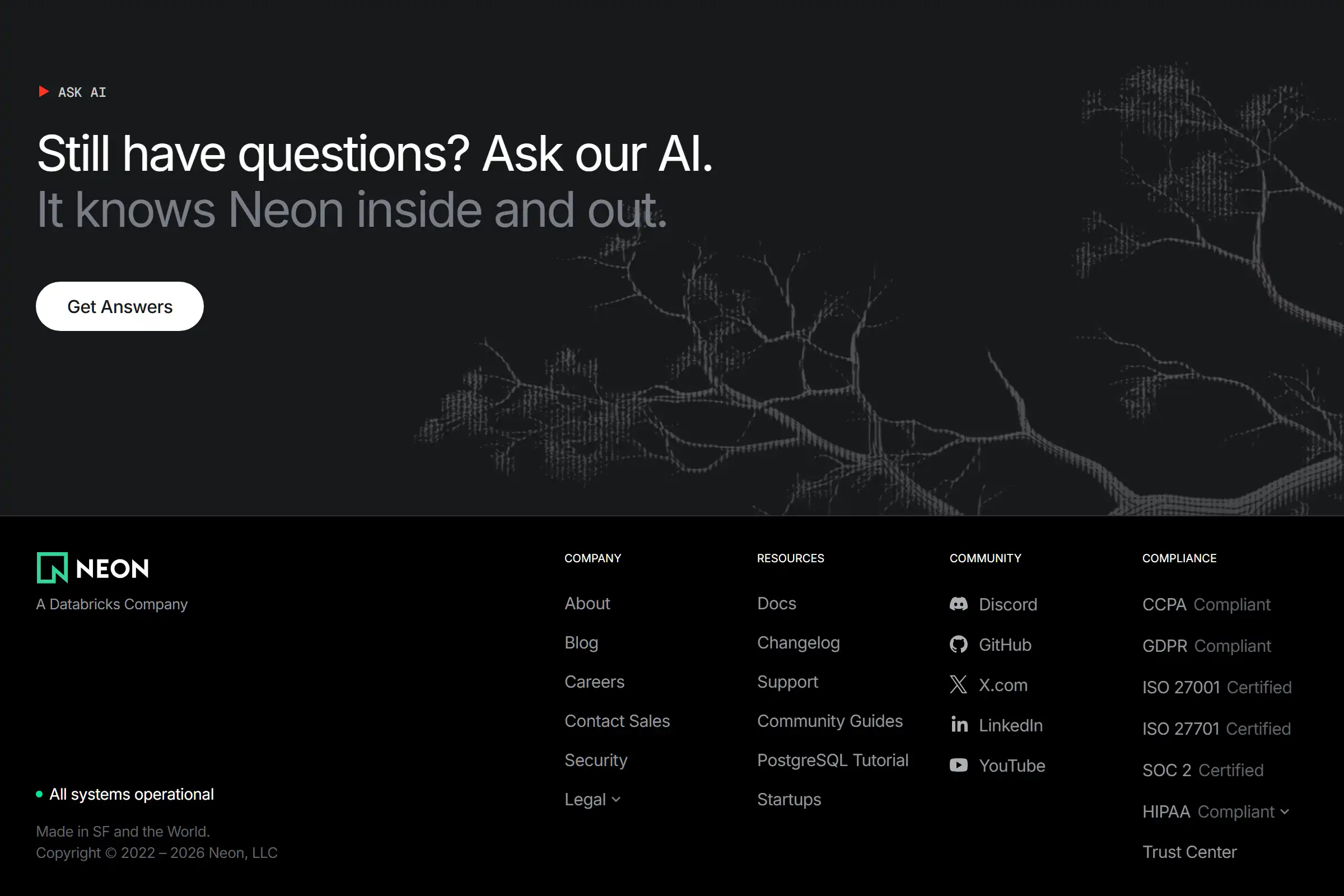 Neon pricing page showing Free, Launch, and Scale plans with usage-based pricing