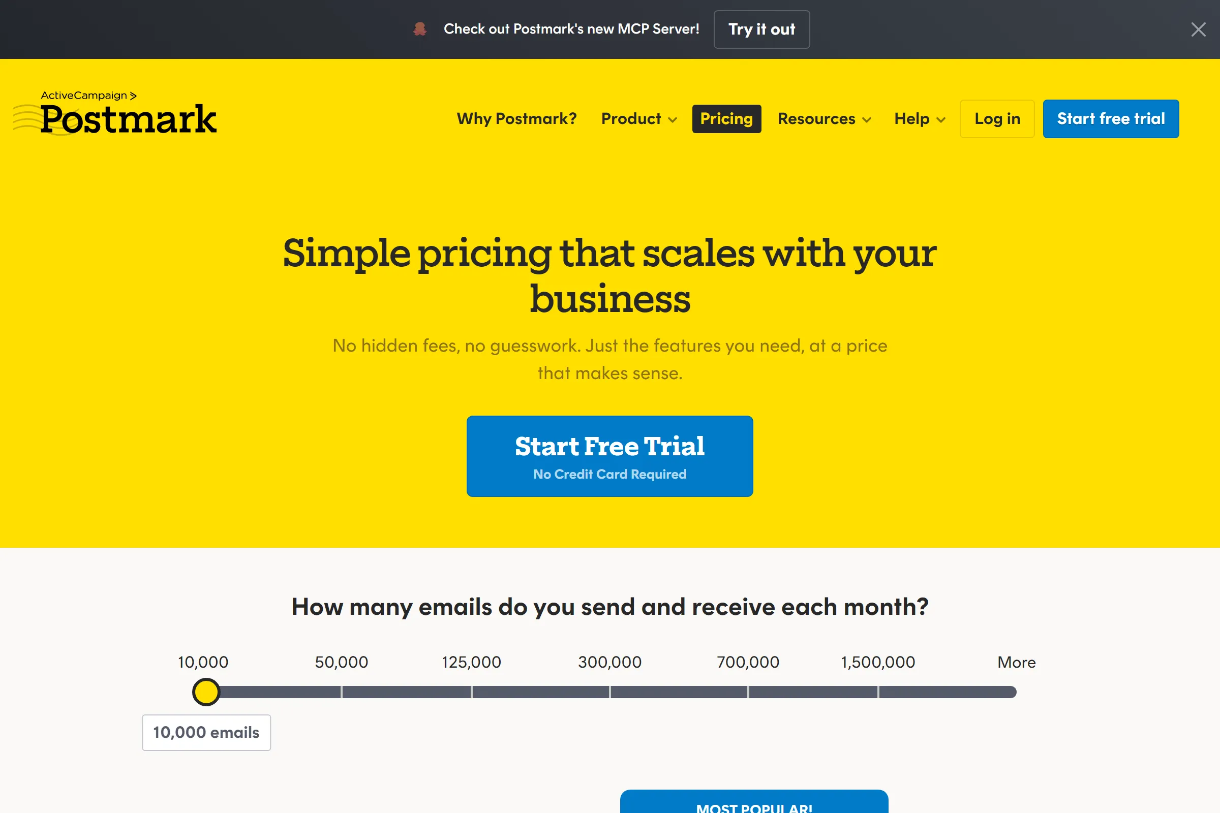 Postmark pricing page showing Basic, Pro, and Platform plans