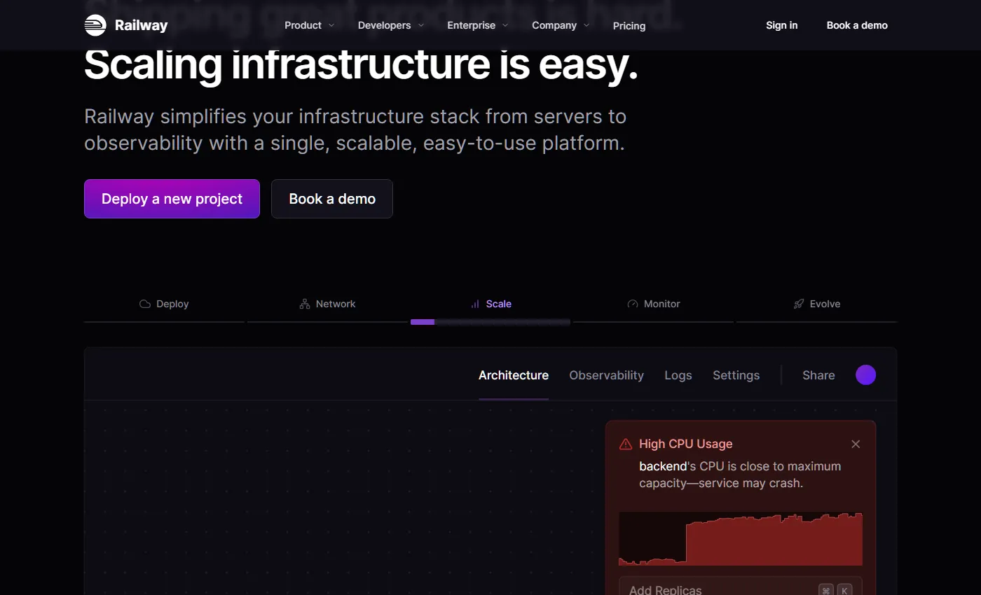 Railway dashboard showing deployed services