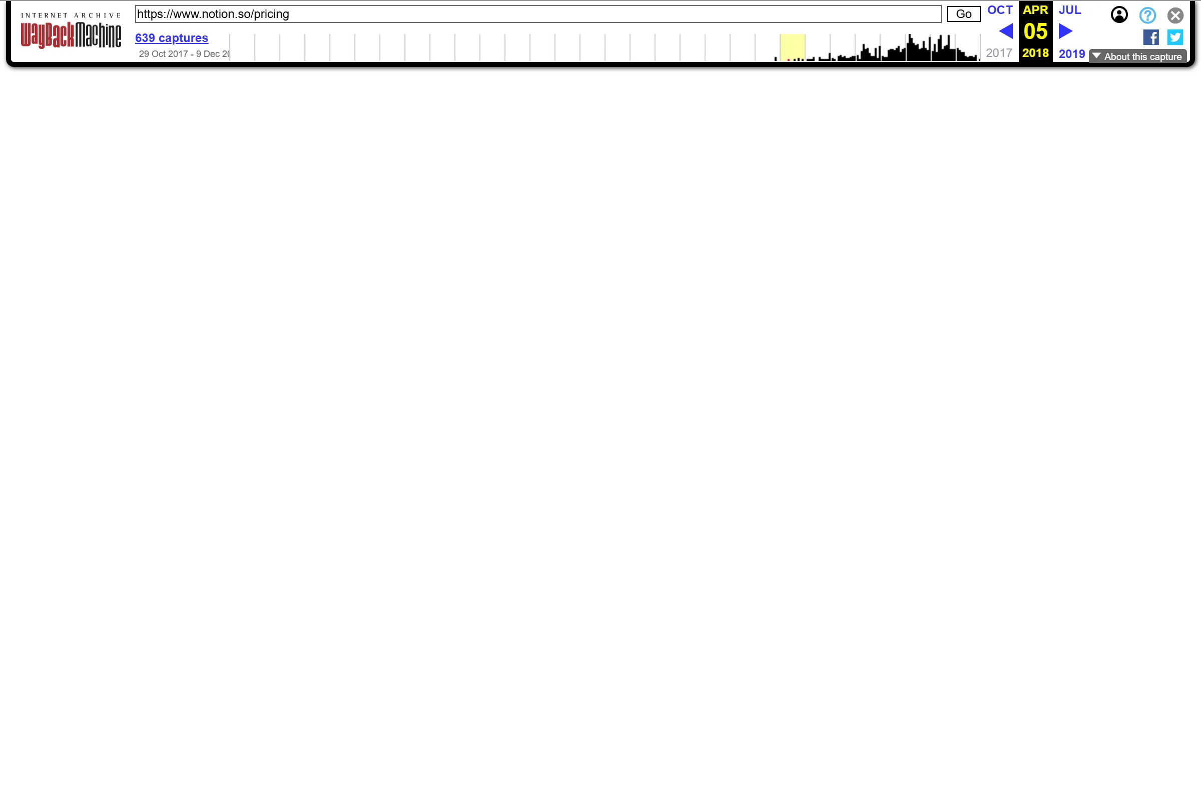 Notion pricing page from 2018 preserved in Archive.org