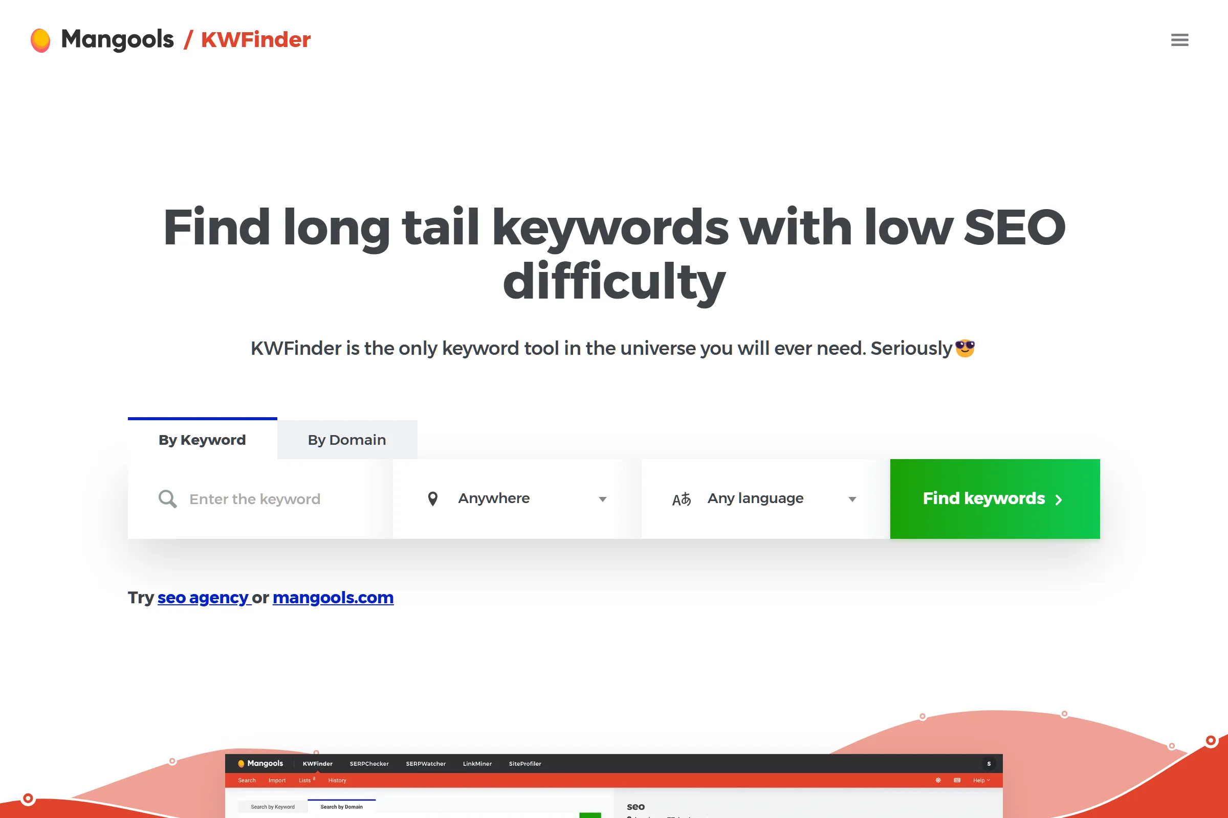 Mangools KWFinder keyword research interface