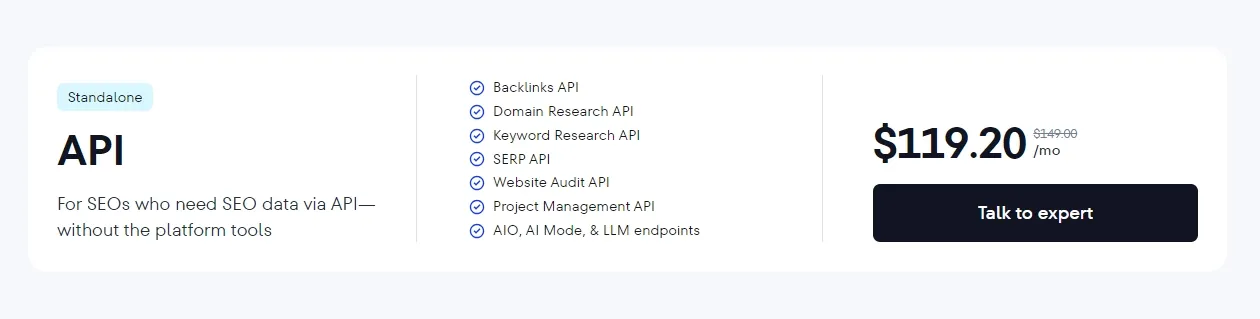 SE Ranking API Standalone Pricing - $119.20/mo